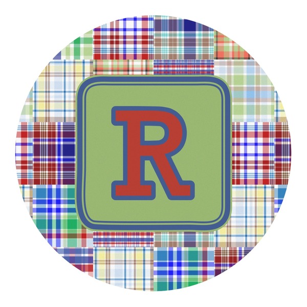 Custom Blue Madras Plaid Print Round Decal - XLarge (Personalized)