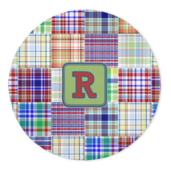 Custom Blue Madras Plaid Print 5' Round Indoor Area Rug (Personalized)