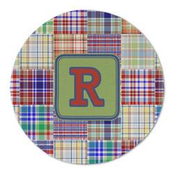 Blue Madras Plaid Print Round Linen Placemat - Single Sided (Personalized)