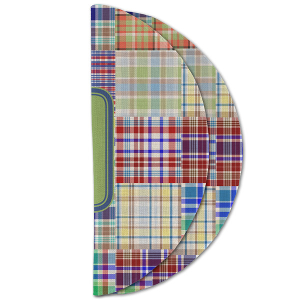 Blue Madras Plaid Print Round Linen Placemats - HALF FOLDED (double sided)