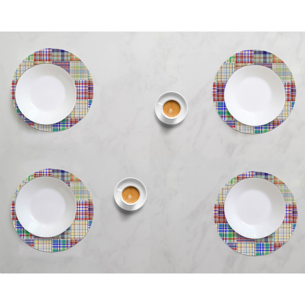 Blue Madras Plaid Print Round Linen Placemats - LIFESTYLE (set of 4)