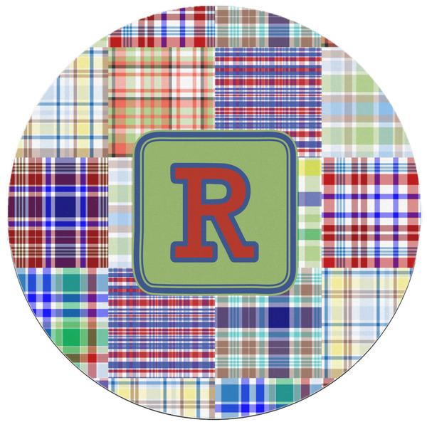 Blue Madras Plaid Print Round Mousepad - APPROVAL