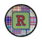 Blue Madras Plaid Print Iron On Round Patch w/ Initial