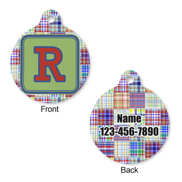Blue Madras Plaid Print Round Pet ID Tag - Large - Approval