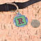 Blue Madras Plaid Print Round Pet ID Tag - Large - In Context
