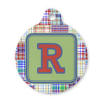 Blue Madras Plaid Print Round Pet ID Tag - Small (Personalized)