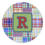 Blue Madras Plaid Print Round Stone Trivet (Personalized)