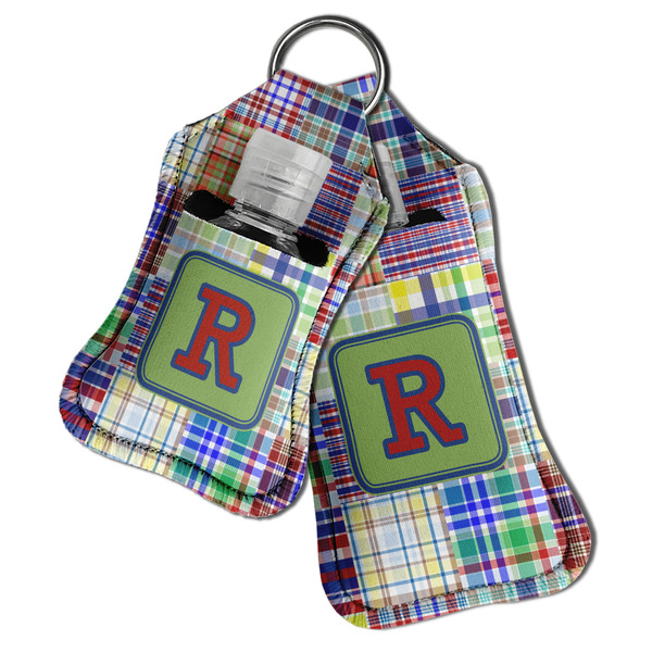 Blue Madras Plaid Print Sanitizer Holder Keychain - Both in Case (PARENT)
