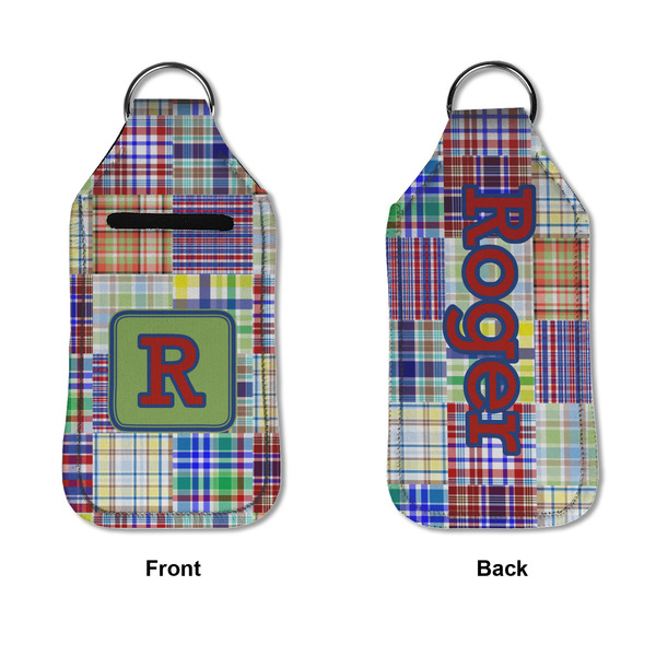 Blue Madras Plaid Print Sanitizer Holder Keychain - Large APPROVAL (Flat)