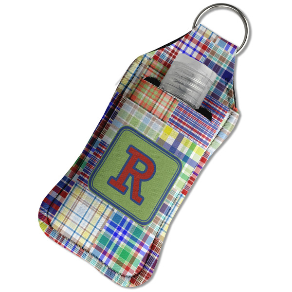 Blue Madras Plaid Print Sanitizer Holder Keychain - Large in Case