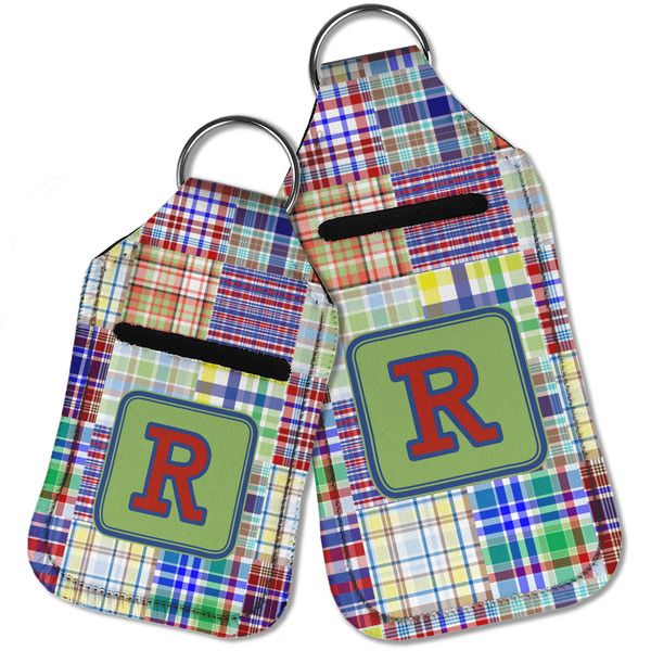 Blue Madras Plaid Print Sanitizer Holder Keychain - Parent Main