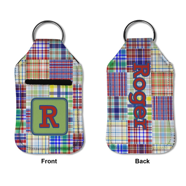 Blue Madras Plaid Print Sanitizer Holder Keychain - Small APPROVAL (Flat)