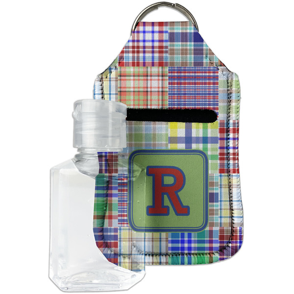 Custom Blue Madras Plaid Print Hand Sanitizer & Keychain Holder - Small (Personalized)