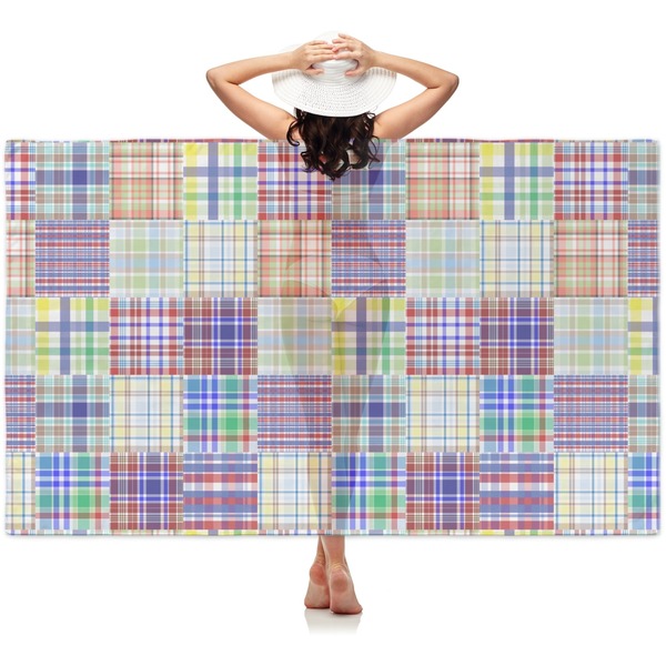 Custom Blue Madras Plaid Print Sheer Sarong