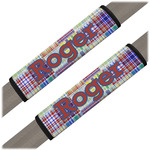 Blue Madras Plaid Print Seat Belt Covers (Set of 2) (Personalized)