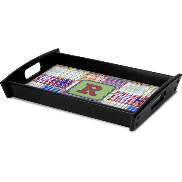 Blue Madras Plaid Print Serving Tray Black - Corner