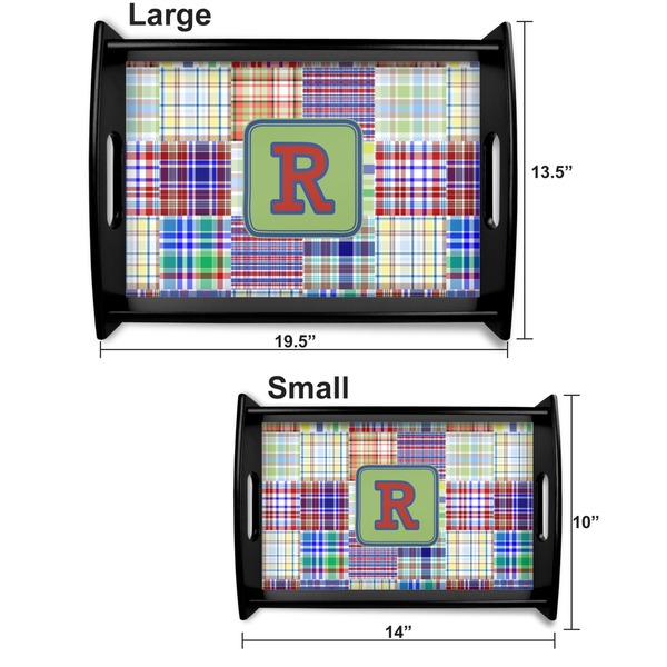 Blue Madras Plaid Print Serving Tray Black Sizes