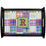 Blue Madras Plaid Print Black Wooden Tray - Small (Personalized)