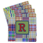 Blue Madras Plaid Print Absorbent Stone Coasters - Set of 4 (Personalized)
