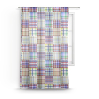 Blue Madras Plaid Print Sheer Curtain (Personalized)