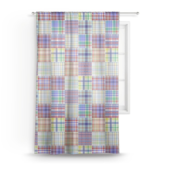 Custom Blue Madras Plaid Print Sheer Curtain - 50"x84"