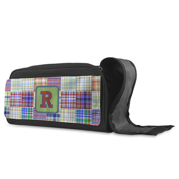 Blue Madras Plaid Print Shoe Bags - ANGLE (Open)