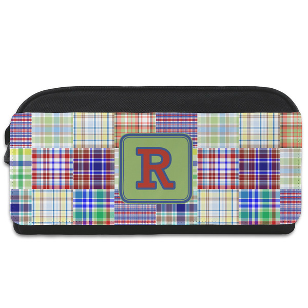 Custom Blue Madras Plaid Print Shoe Bag (Personalized)