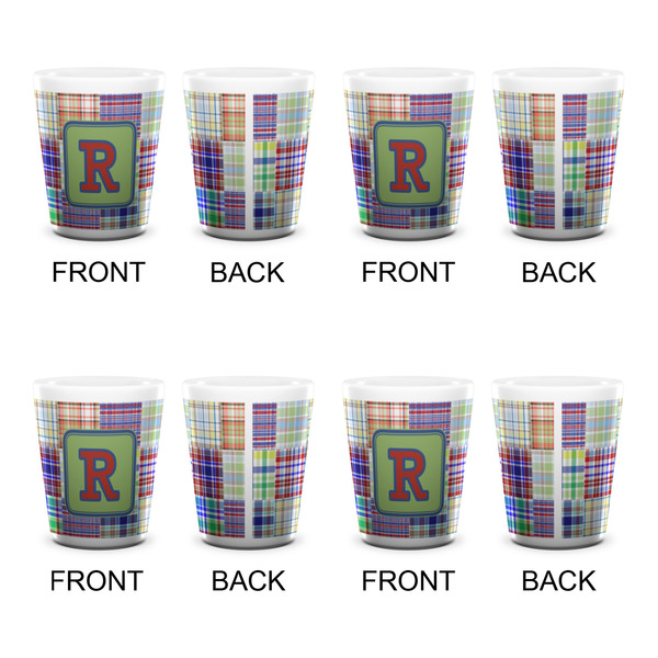 Blue Madras Plaid Print Shot Glass - White - Set of 4 - APPROVAL