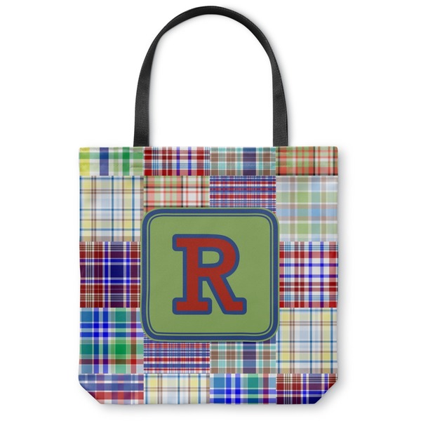 Custom Blue Madras Plaid Print Canvas Tote Bag - Small - 13"x13" (Personalized)