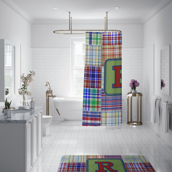 Blue Madras Plaid Print Shower Curtain - Custom Size