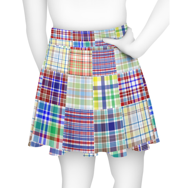 Blue Madras Plaid Print Skater Skirt - Back