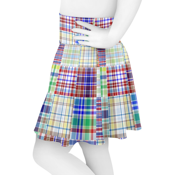 Blue Madras Plaid Print Skater Skirt - Side