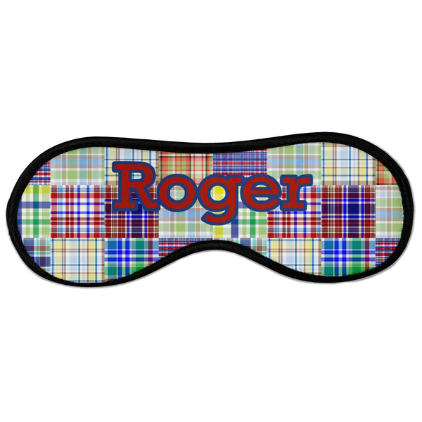 Custom Blue Madras Plaid Print Sleeping Eye Masks - Large (Personalized)