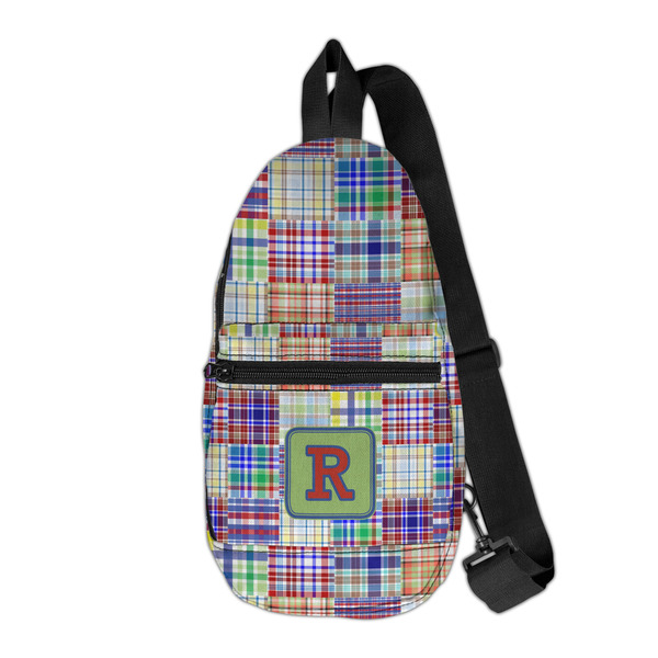 Custom Blue Madras Plaid Print Sling Bag (Personalized)
