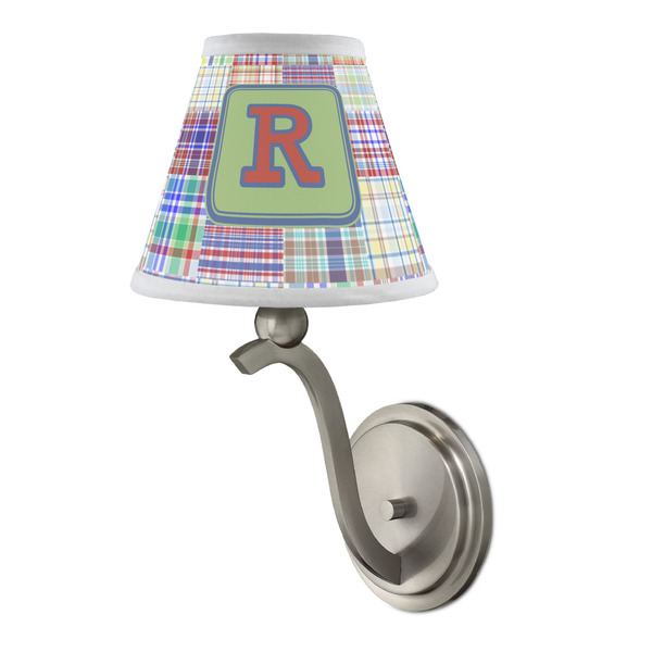 Blue Madras Plaid Print Small Chandelier Lamp - LIFESTYLE (on wall lamp)