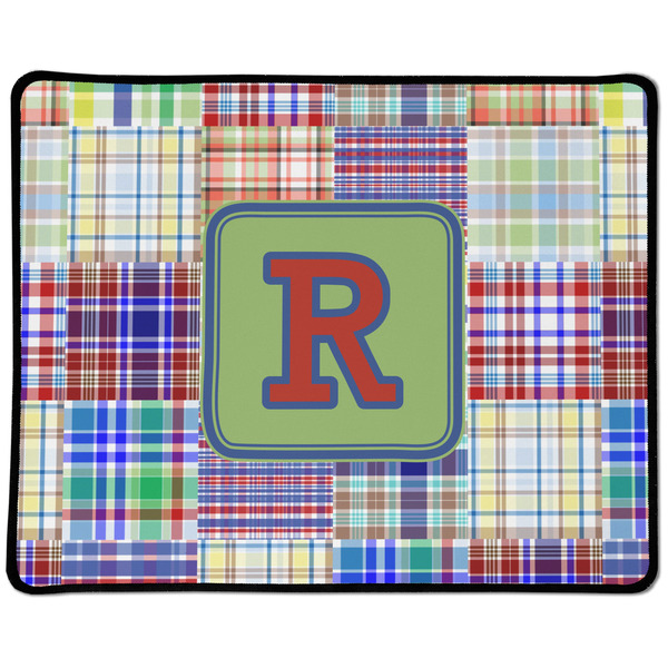 Custom Blue Madras Plaid Print Large Gaming Mouse Pad - 12.5" x 10" (Personalized)