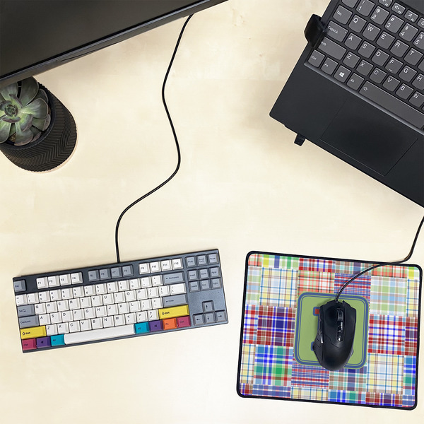 Blue Madras Plaid Print Small Gaming Mats - LIFESTYLE