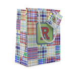 Blue Madras Plaid Print Small Gift Bag (Personalized)