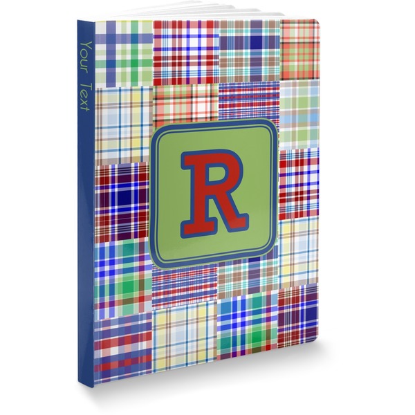 Custom Blue Madras Plaid Print Softbound Notebook - 5.75" x 8" (Personalized)