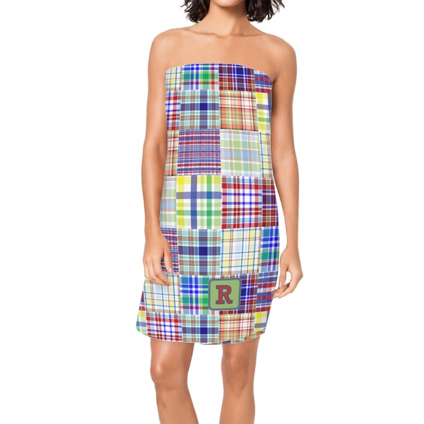 Custom Blue Madras Plaid Print Spa / Bath Wrap (Personalized)