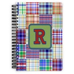 Blue Madras Plaid Print Spiral Notebook - 7x10 w/ Initial