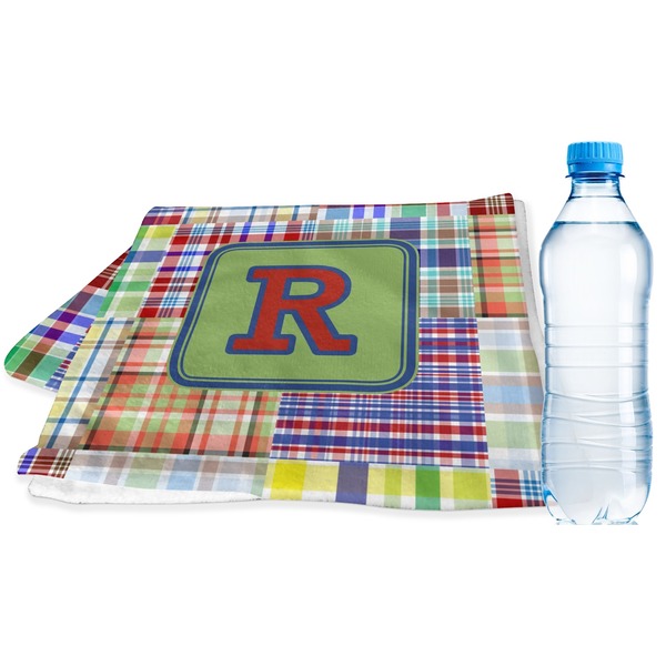Custom Blue Madras Plaid Print Sports & Fitness Towel (Personalized)