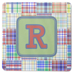 Blue Madras Plaid Print Square Rubber Backed Coaster (Personalized)