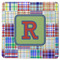 Blue Madras Plaid Print Square Rubber Backed Coaster (Personalized)