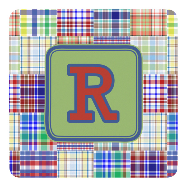 Custom Blue Madras Plaid Print Square Decal - Small (Personalized)