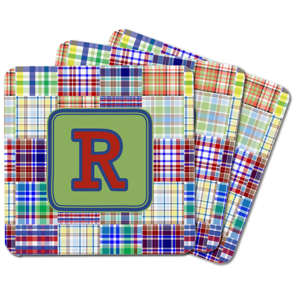 Blue Madras Plaid Print Square Fridge Magnet - MAIN