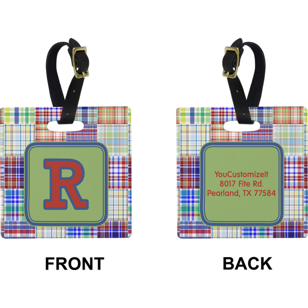 Blue Madras Plaid Print Square Luggage Tag (Front + Back)