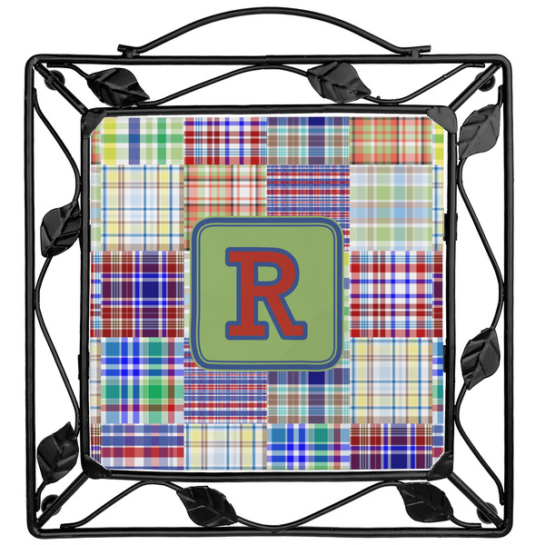 Custom Blue Madras Plaid Print Square Trivet (Personalized)