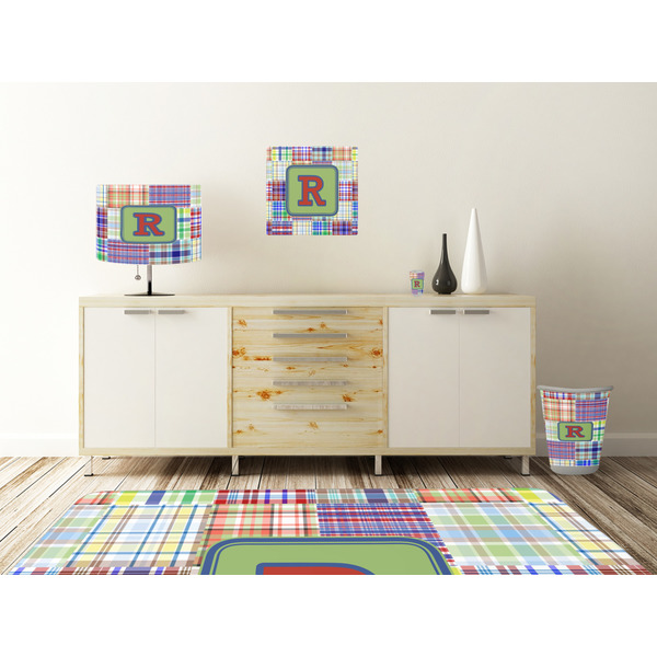 Blue Madras Plaid Print Square Wall Decal Wooden Desk