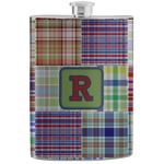 Blue Madras Plaid Print Stainless Steel Flask (Personalized)
